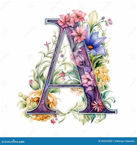 Letter A Floral Monogram Floral Style Initials Stock Illustration