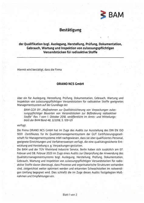 BAM-GGR 011 - ORANO-NCS