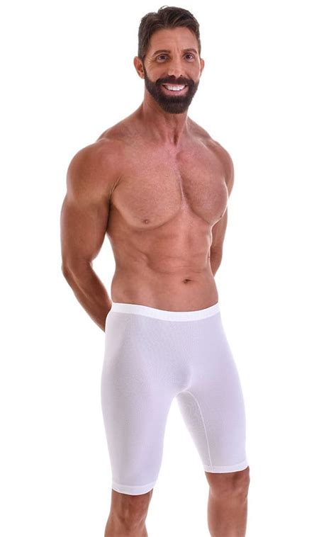 Lycra Bike Length Shorts In White Athletic Mesh Skinzwear