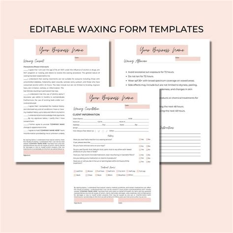 Waxing Consultation Form Waxing Consent Form Waxing Aftercare Form