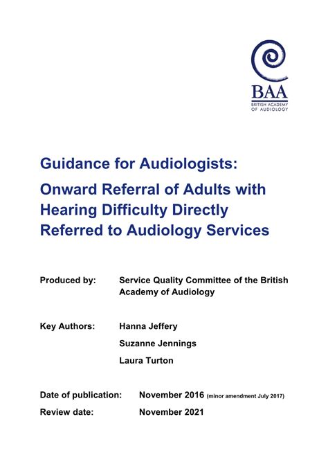 Onward Referral Of Adults With Hearing Difficulty Directly Referred To