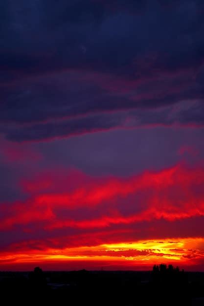 Premium Photo | Fiery summer sunset landscape orange sun and dark blue sky