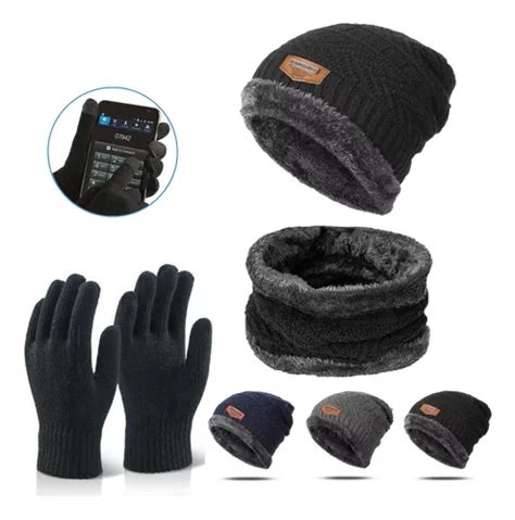 Kit Touca Gorro Lã Forrada Luva Touch Mexer Celular Frio Mebuscar