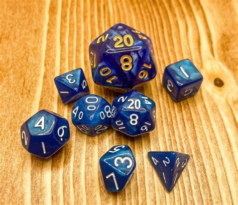 Mini Blue Dnd Dice Set Custom Dice 7 Piece Set Rpg Dandd Dungeons And