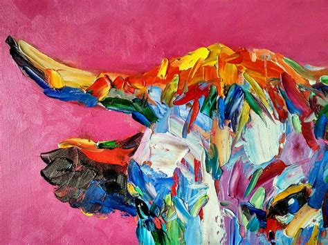 Hand Painted Cow Bull Oil Painting Modern Impressionist