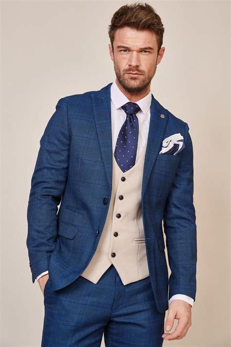 Jerry Blue Check Suit With Kelvin Stone Waistcoat Blue Suit Wedding