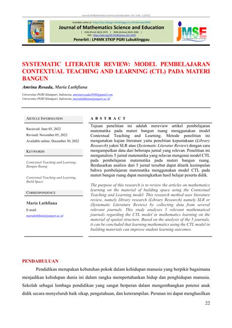 PDF SYSTEMATIC LITERATUR REVIEW MODEL PEMBELAJARAN CONTEXTUAL