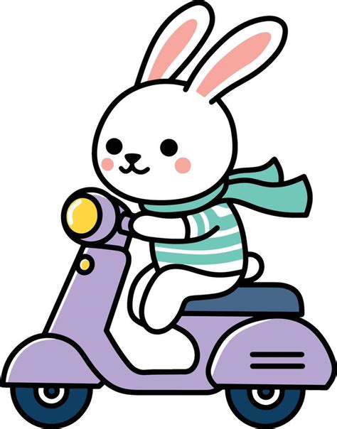 Cute Rabbit Riding Scooter Vector Art At Vecteezy