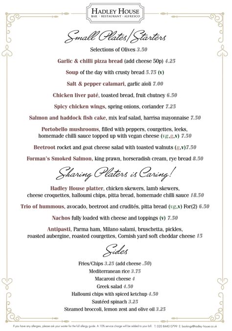 All Day Menu Hadley House High Barnet All Day Menu