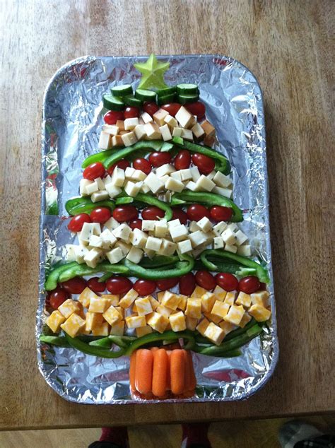 Christmas Tree Cheese And Veggie Tray Veggie Dip And Crackers On The