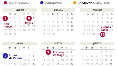 CALENDARIO Laboral GIRONA 2018 Con Todos Los FESTIVOS