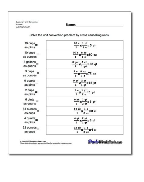 Unit Conversion Practice Worksheets With Answers