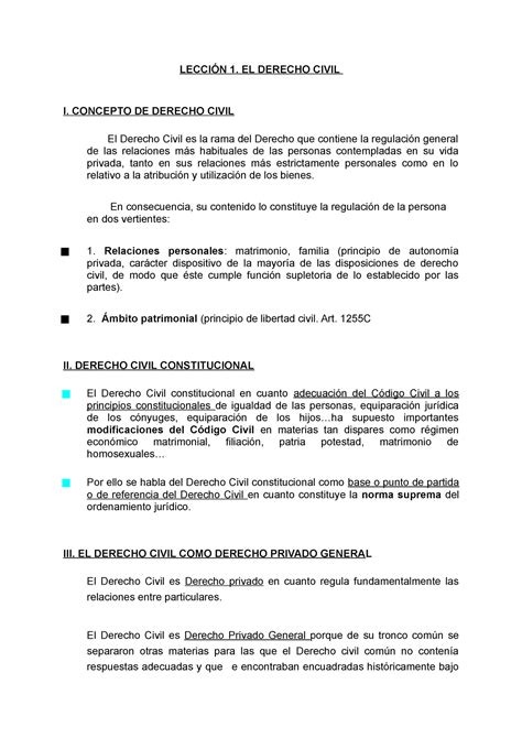 Lección 1 El Derecho Civil LecciÓn 1 El Derecho Civil I Concepto