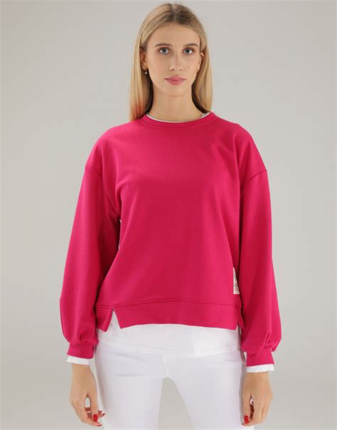 BAWEŁNIANA BLUZA Z NASZYWKĄ 231 R6152 FUXIA Sklep internetowy Unisono