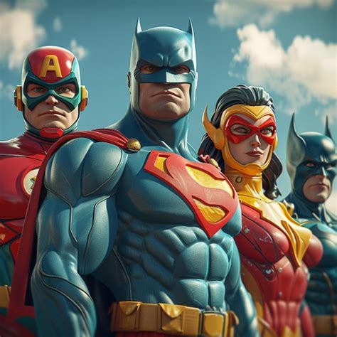 Premium Photo A Group Of Superheroes Are Standing Together In A Line