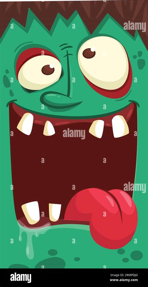 Cartoon Funny Green Zombie Character Design With Scary Face Expression