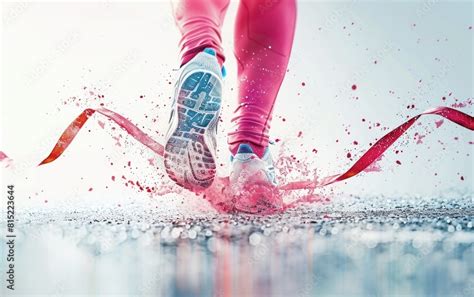 Dynamic Moment Of A Marathon Runners Feet Crossing The Finish Line