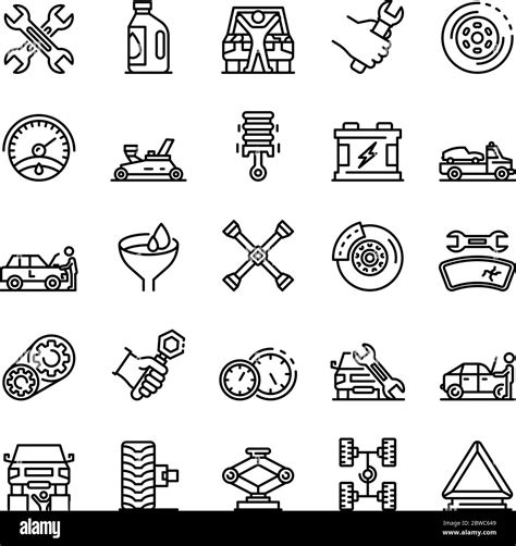 Auto Mechanic Icons Set Outline Style Stock Vector Image Art Alamy