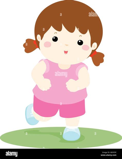 Vector Illustration Of A Healthy Girl Running While Smiling Cartoon