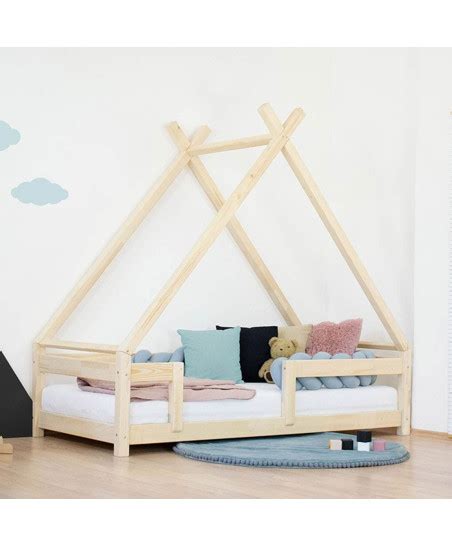 Lit Tipi enfant TAHUKA avec barrière de sécurité bois massif blanc