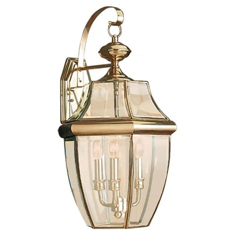 Sea Gull Lighting Lancaster 3 Light Outdoor Polished Brass Wall Fixture 8040 02 The Home Depot