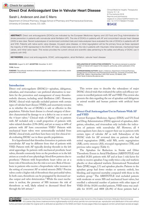 Pdf Direct Oral Anticoagulant Use In Valvular Heart Disease