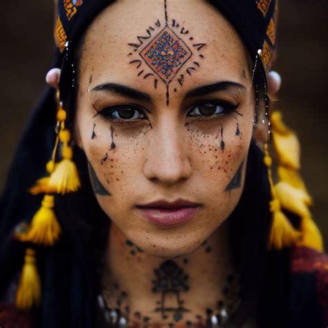 Beautiful Moroccan With Berber Tattoos On Forehead Midjourney