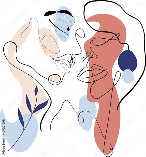 Web Linear Drawing Of Female Face Vector Fashion Image Same Sex Love