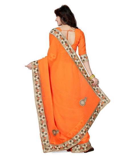 Saree Swarg Orange Chiffon Saree Buy Saree Swarg Orange Chiffon Saree