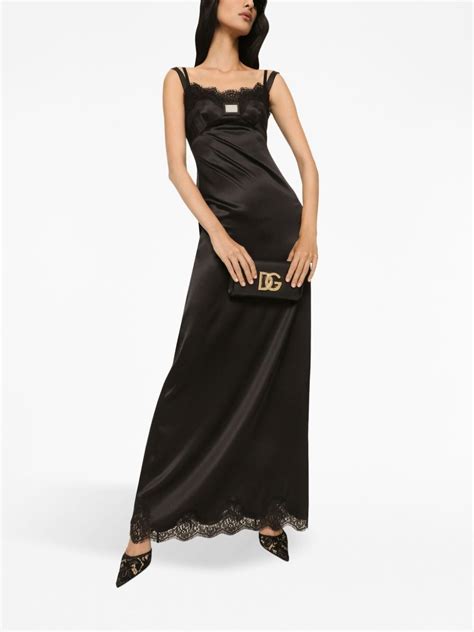 Dolce Gabbana Lace Trimmed Satin Gown Black Farfetch