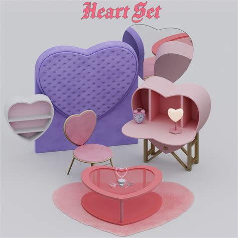 The Heart Shaped Furniture Is Set Up In Different Colors