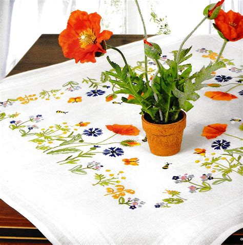 Bunny 6945 Printed Stamped Cross Stitch Tablecloth Kit For Embroidery