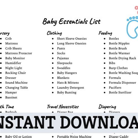 Baby Essentials List Printable Checklist Etsy