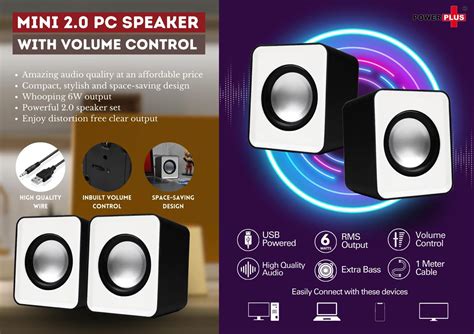 C01 - Mini Notebook / PC speakers with volume control | 6W Output | Set ...