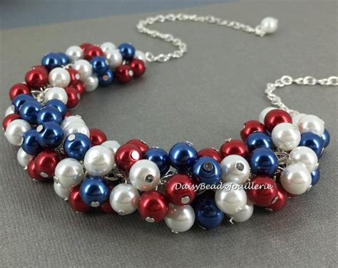 Red White And Blue Bead Necklace Bridesmaid Jewelry T Set Etsy Patriotic Jewelry