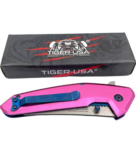 Tiger Usa Spring Action Pink Folding Knife Tanto Panther Wholesale