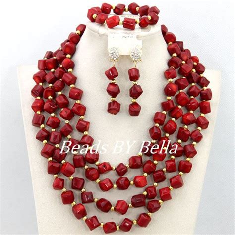 New Design Red Coral Contas Set J Ias Nupcial Do Casamento Africano