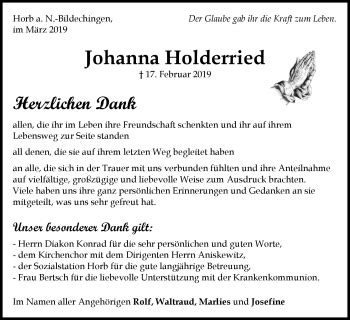 Traueranzeigen Von Johanna Holderried Schwarzw Lder Bote Trauer