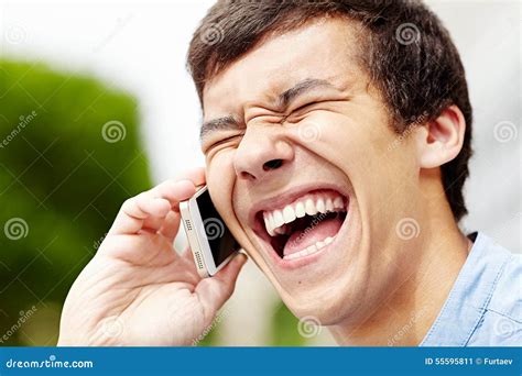 Laughing Guy With Smartphone Closeup Stock Image Image Of Holding