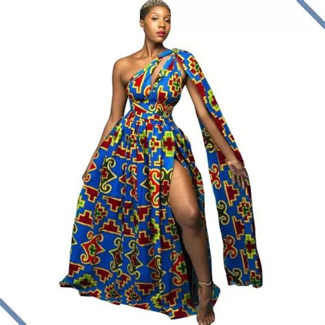 Vestido Africano Ankara Dashiki Azul Petróleo Multi Parcelamento sem