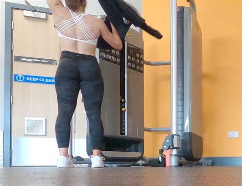 Gym Brunette In Tight Black Camo Leggings Bending Over Part Spandex Leggings Yoga Pants
