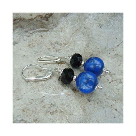 Boucles D Oreilles Lapis Lazuli Et Swarovski Noir