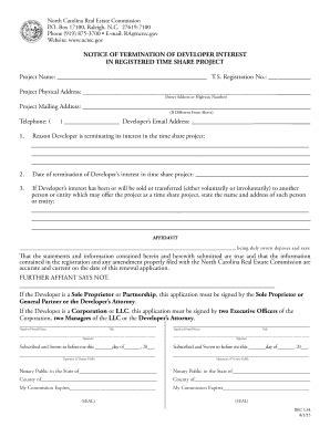 Fillable Online Ncrec Notice Of Termination North Carolina Real