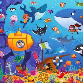 Иллюстрация Подводный мир в стиле полиграфия | Illustrators.ru