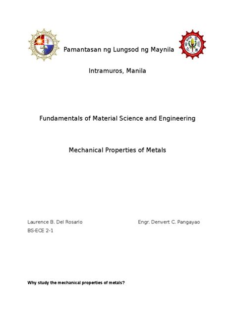 Mechanical Properties of Metals | PDF | Deformation (Engineering ...