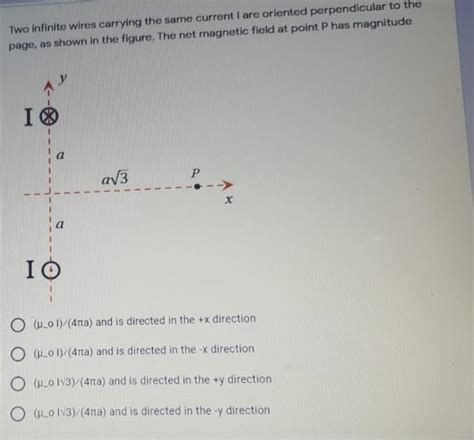 Solved Two Infinite Wires Carrying The Same Current I Are Chegg