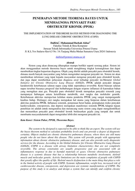 Pdf Penerapan Metode Teorema Bayes Untuk Mendiagnosa Penyakit Paru