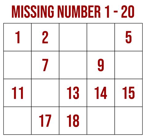 Missing Numbers Free Printable Worksheets