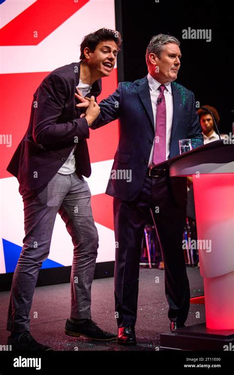 London Uk 10 October 2023 A Protester Throws Glitter Over Labour Party Leader Keir Starmer