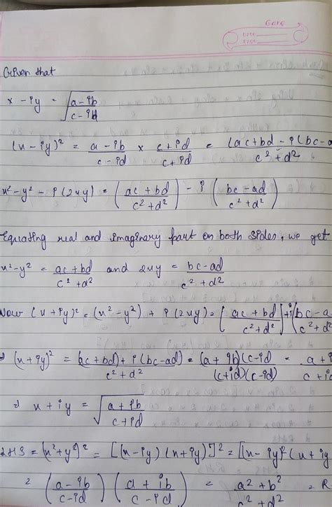 [solved] If X Iy √{ A Ib C Id } Then Prove That X 2 Y 2 A 2 B 2 C 2 D 2